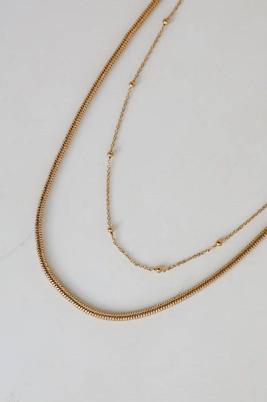 Beaded Gold Necklace-Meghan Gold Layered Chain Necklace