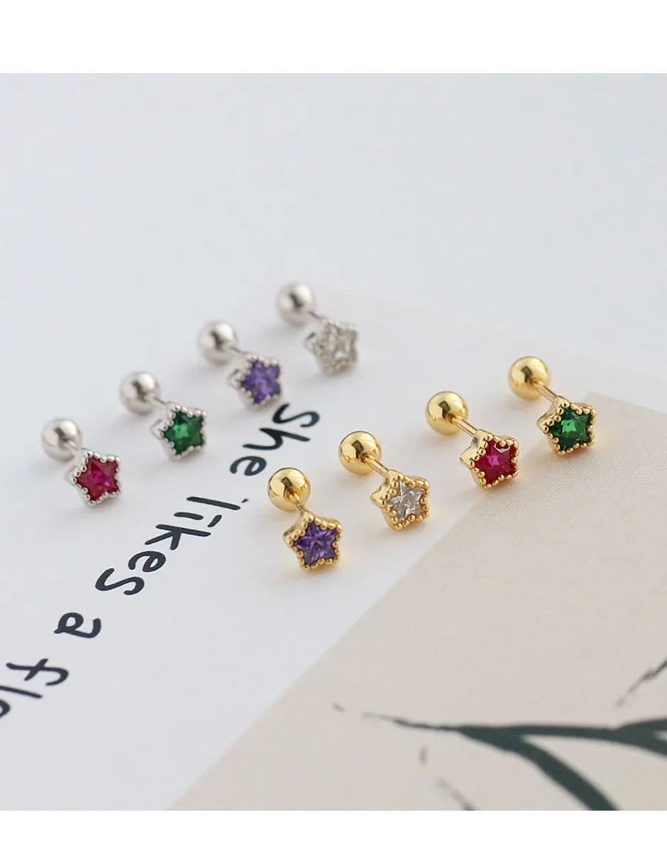 Pear Shaped Diamond Ring-Simple Style Star Silver Plating Inlay Zircon Ear Studs 1 Pair