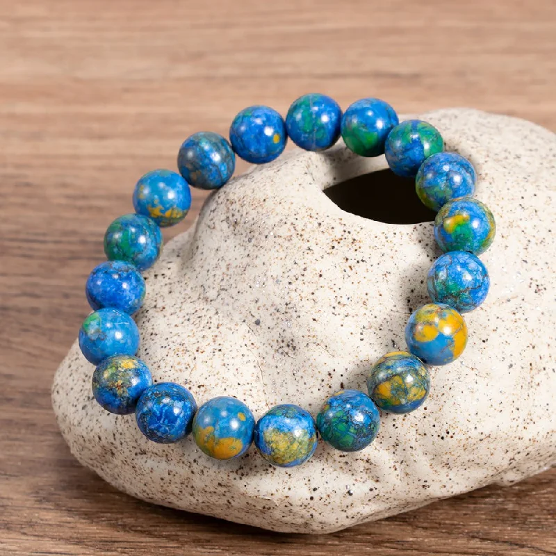 Simple Silver Chain Bracelet-Natural Azurite Bead Bracelet