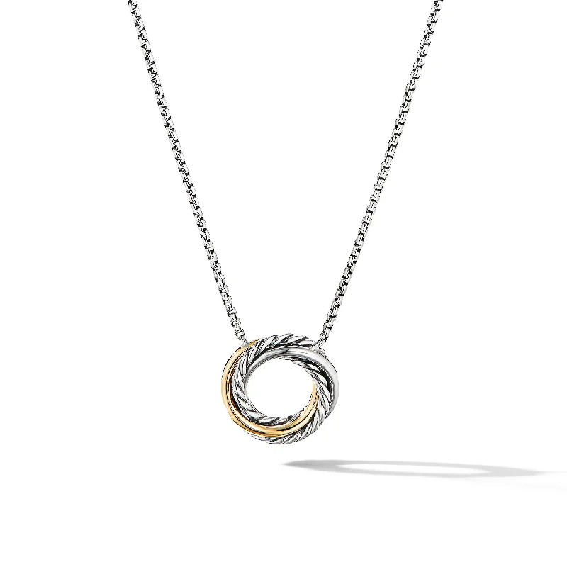 Diamond Necklace for Women-Crossover Pendant Necklace in Sterling Silver with 18K Yellow Gold\, 14.5mm