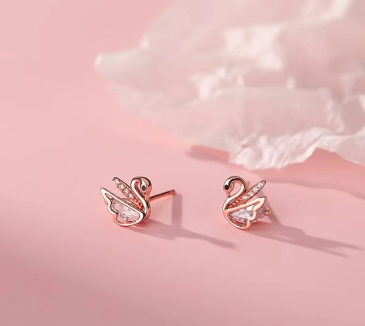 Custom Band Ring for Women-1 Pair Casual Simple Style Swan Plating Inlay Sterling Silver Rhinestones Rose Gold Plated White Gold Plated Ear Studs