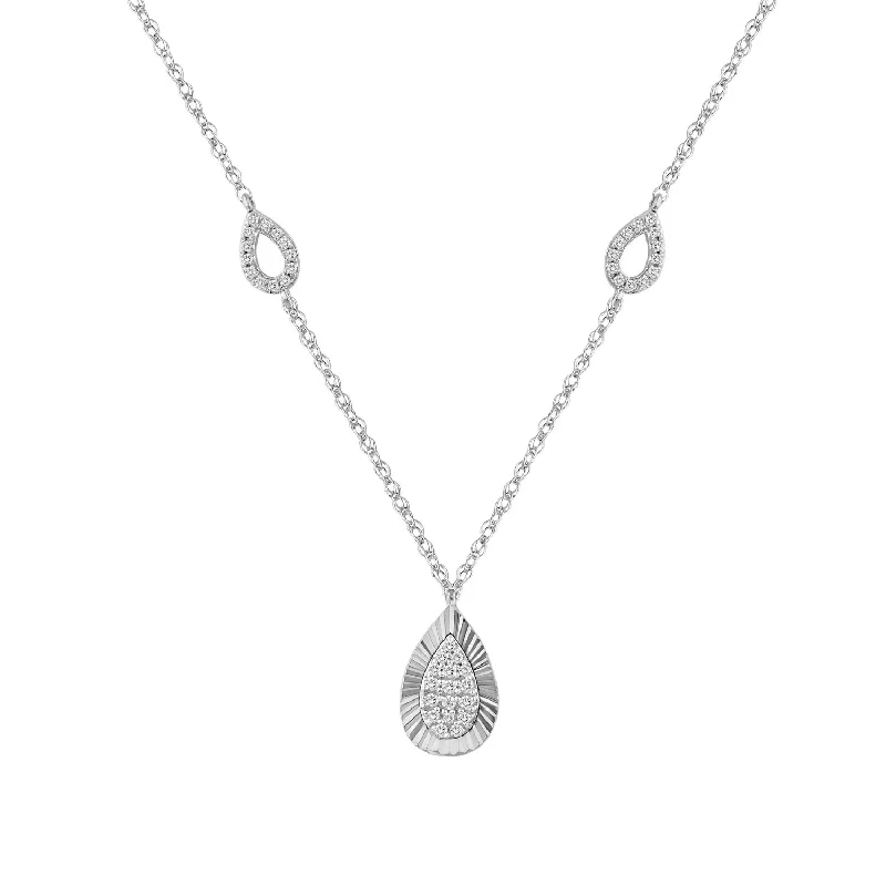 Rose Gold Chain Necklace-LADIES NECKLACE 0.25CT ROUND DIAMOND 10K WHITE GOLD