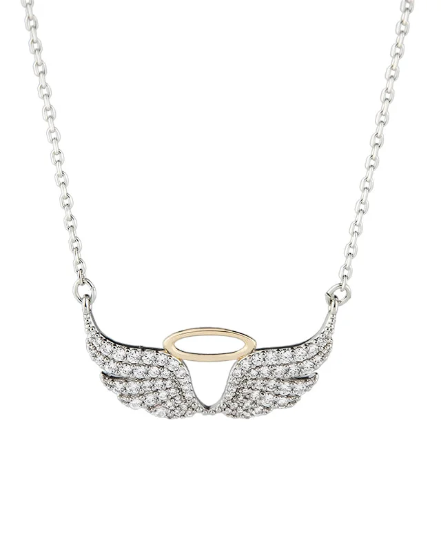 Dainty Diamond Necklace-Pave CZ Angel Wings Necklace