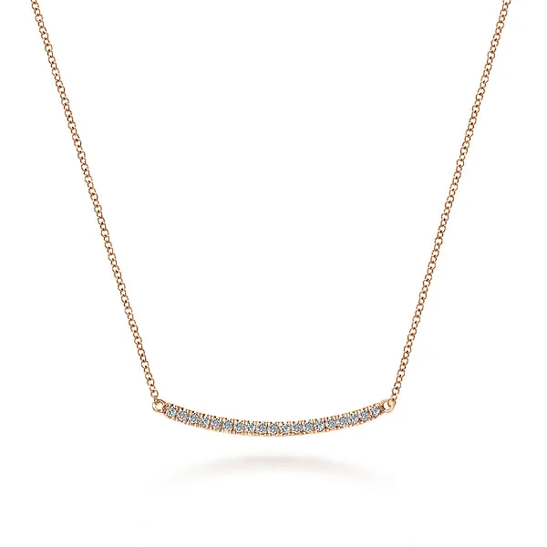 Chunky Gold Necklace-18 inch 14K Rose Gold Diamond Pave Curved Bar Necklace