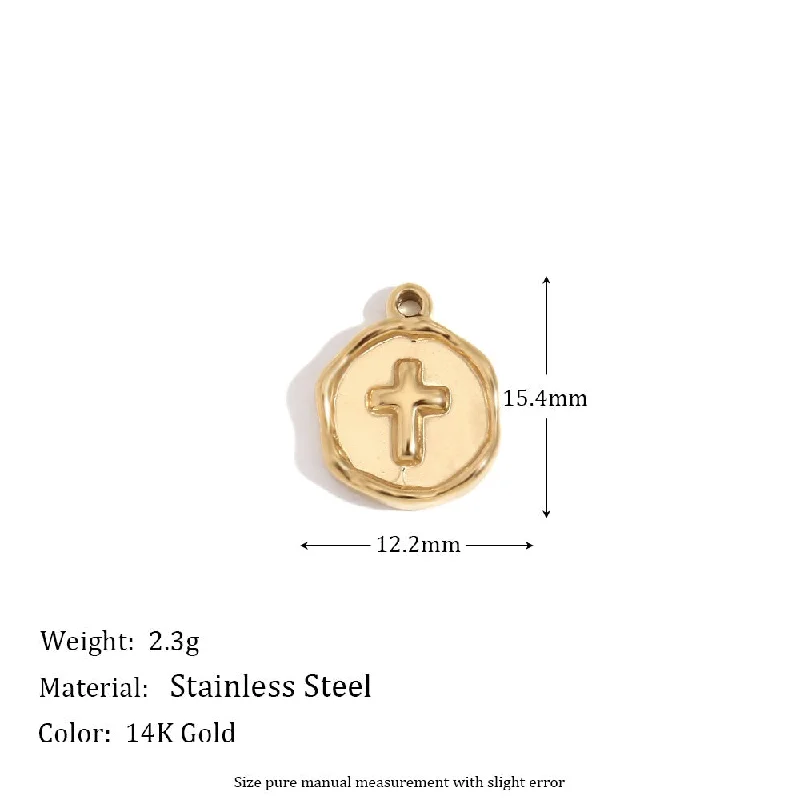 Irregular circular groove cross pendant - gold