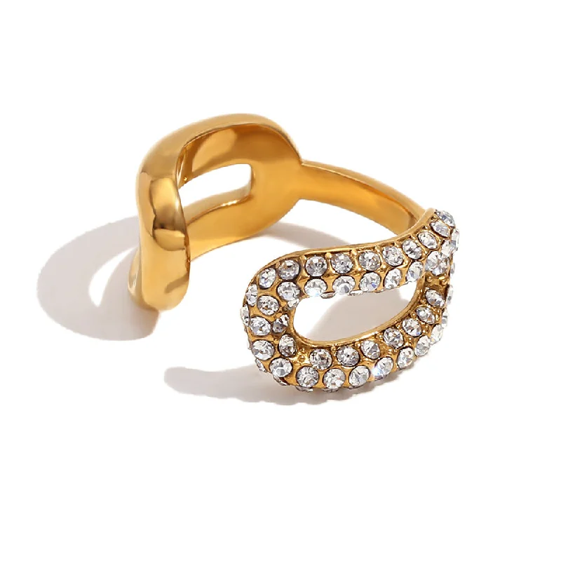 Diamond Splicing Chain Open Ring - Gold - White Diamond