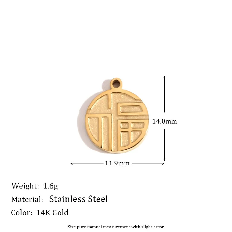 Fuxi Double sided Round Card Pendant - Gold