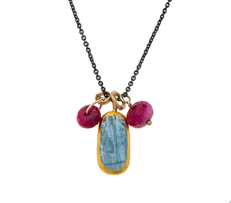 Eco-Friendly Necklace-Nava Zahavi Yellow Gold Aquamarine and Ruby Necklace