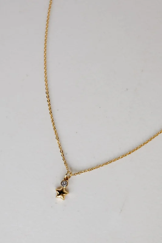 Elegant Pearl Necklace-Eleanor Gold Rhinestone Star Charm Necklace