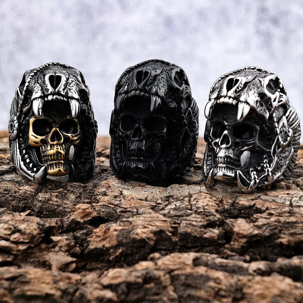 Engagement Ring with Side Stones-Punk Skull 304 Stainless Steel Men'S Rings