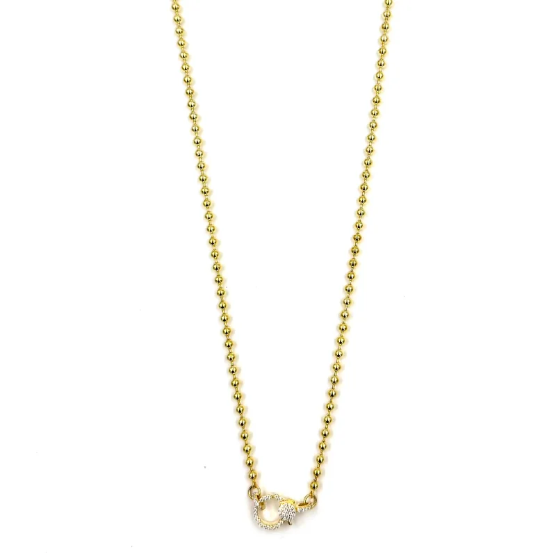 Minimalist Necklace for Women-Ashley Gold Sterling Silver Gold Plated Ball Chain CZ Clasp Necklace