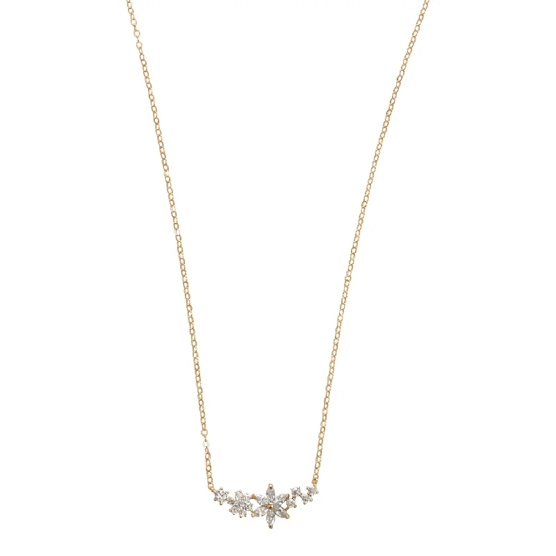 Bright Gold Necklace-Clustered Crystal Floral Necklace