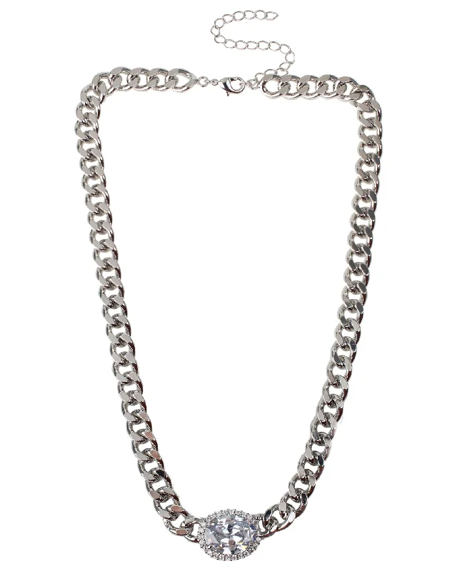 Moonstone Necklace-Oval CZ Chain Necklace