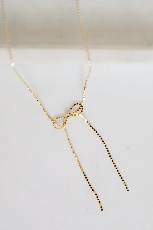 Simple Crystal Pendant Necklace-Penelope Gold Bow Chain Necklace