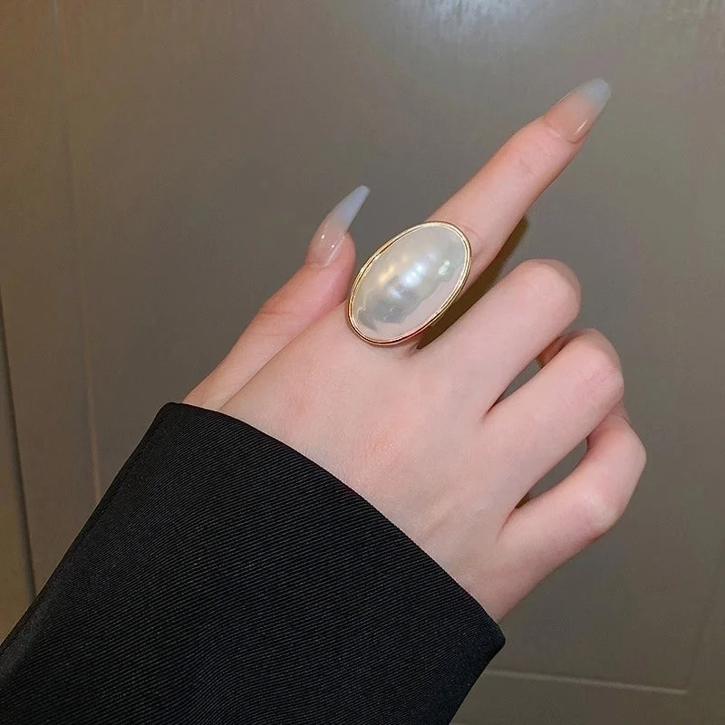 22# Open Ring-Golden Oval Pearl