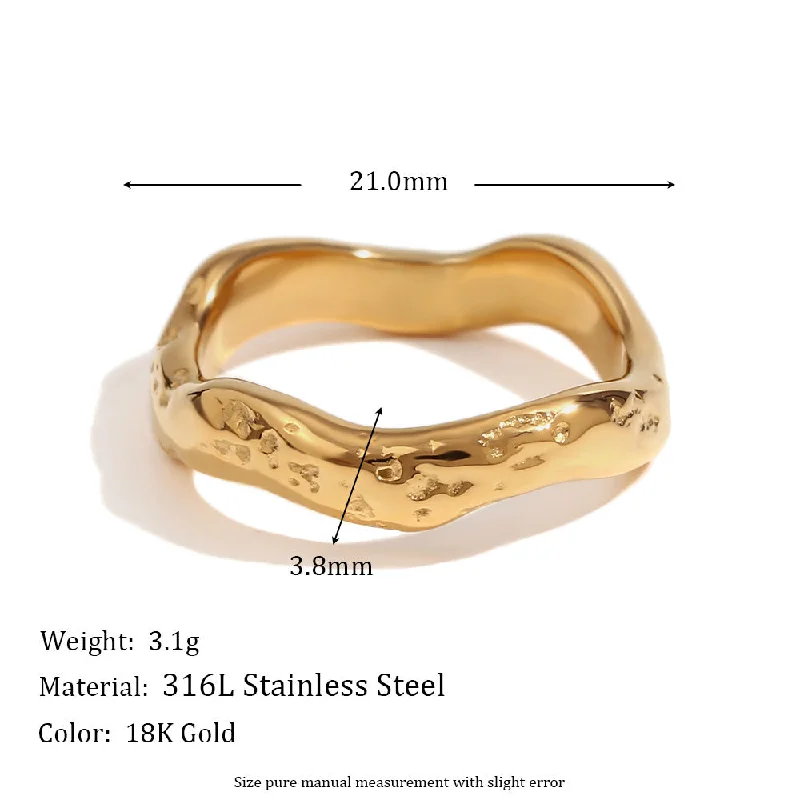 Beat Pattern Wave Plain Ring - Gold Size 7