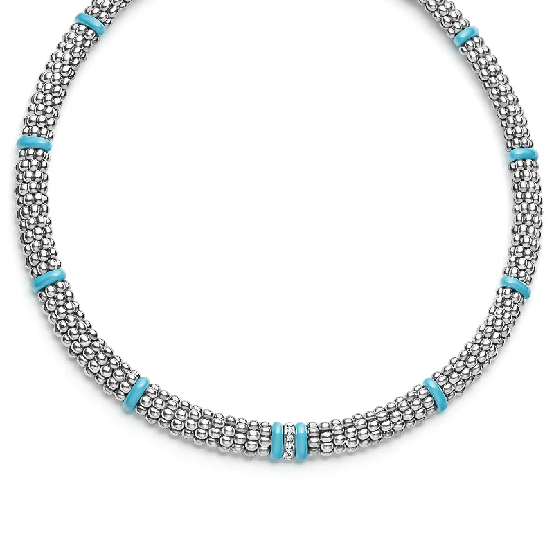 Layered Crystal Pendant Necklace-Blue Caviar Single Station Diamond Caviar Necklace