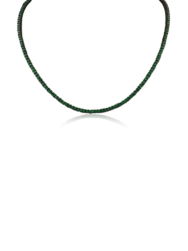 Diamond Necklace for Women-2mm Round Emerald Tennis Necklace