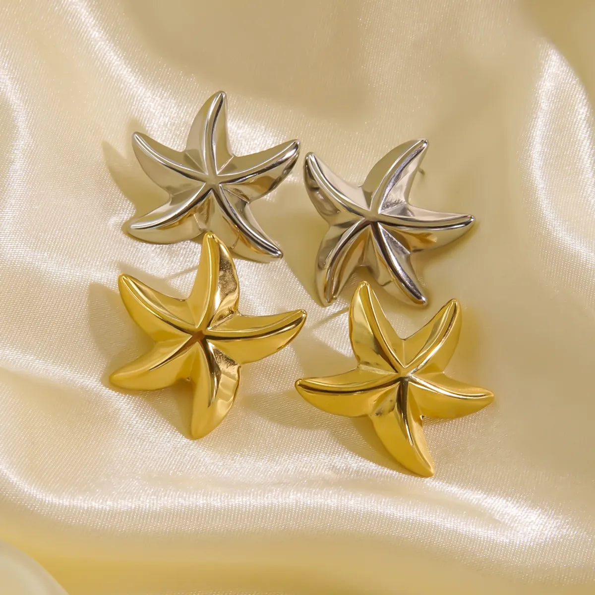 Gold Engagement Ring-1 Pair Casual Marine Style Starfish Stainless Steel 14k Gold Plated Ear Studs