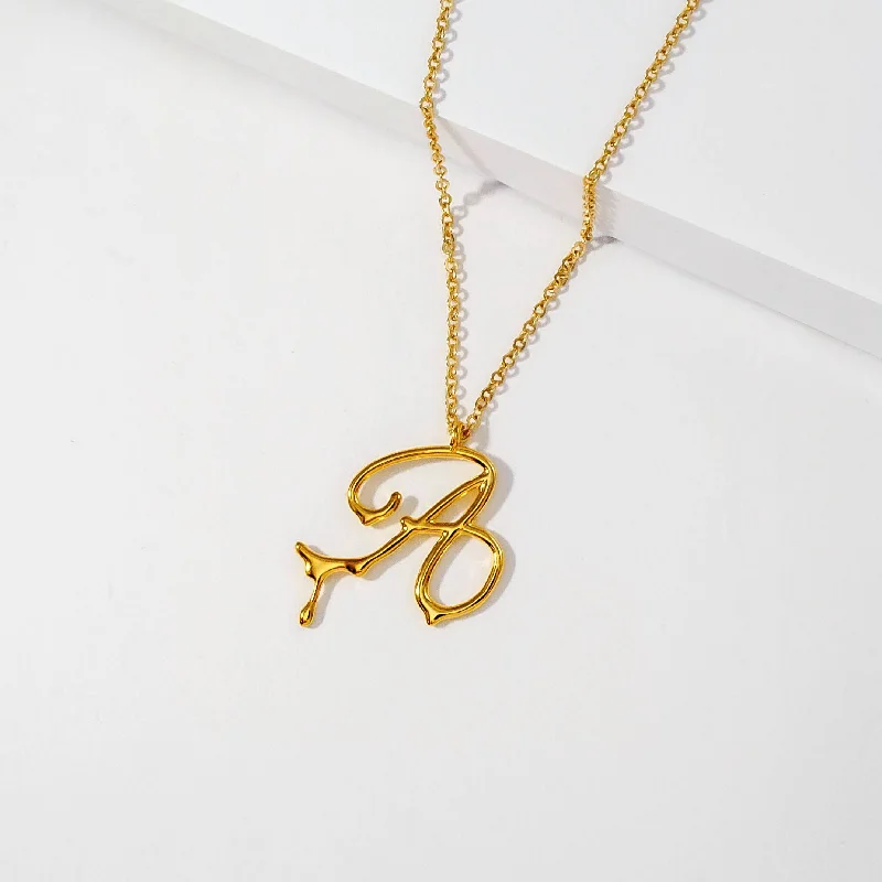 Stylish Diamond Necklace-Dripping Initial Necklace