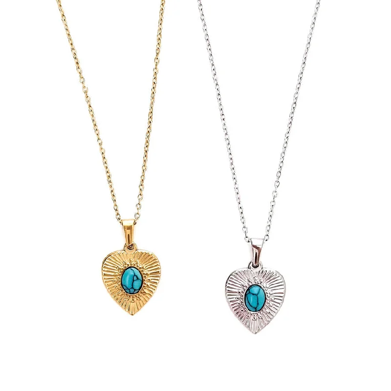 Diamond Necklace for Women-Doris Turquoise Heart Necklace || Choose Color