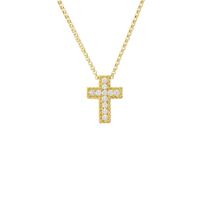 Heart Shaped Pendant Necklace-18K YELLOW GOLD PRINCESS DIAMOND CROSS NECKLACE