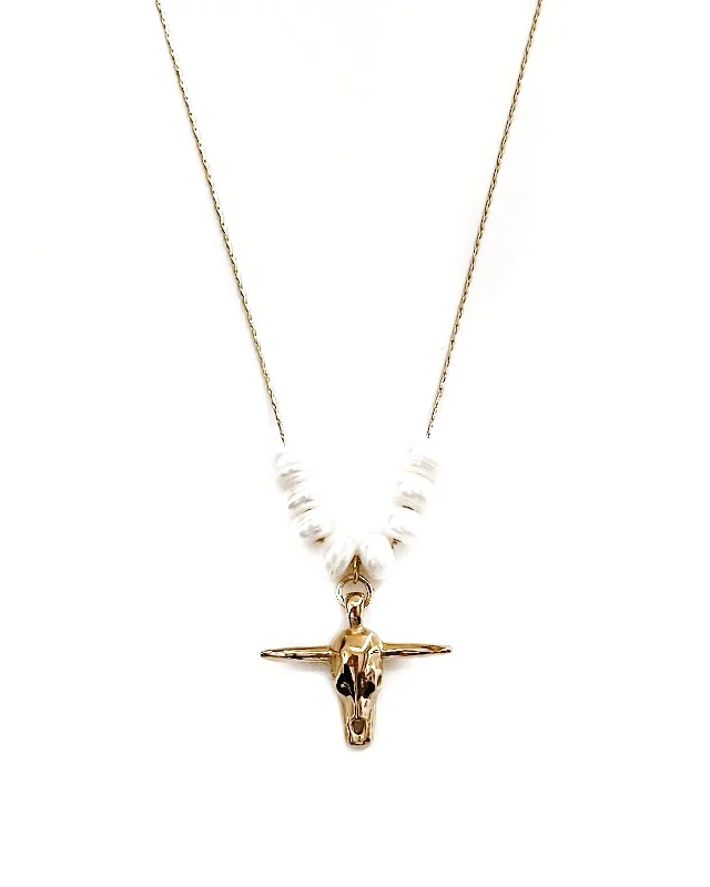 Dainty Necklace for Girls-Paige Pearl Bull Head Neckalce