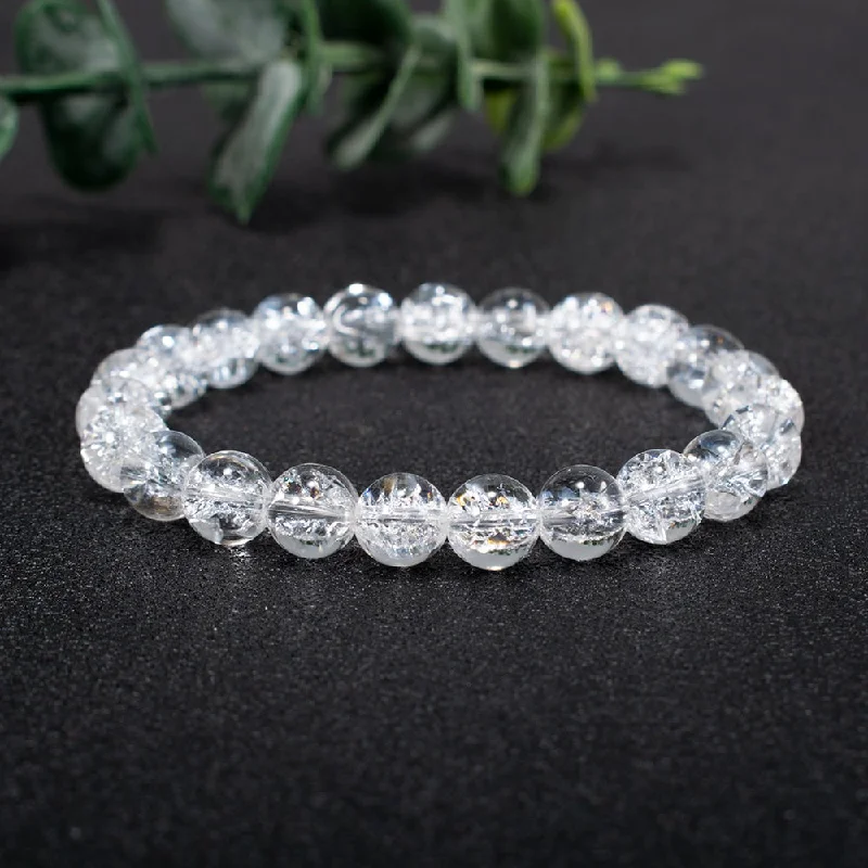 Sterling Silver Bracelet-Clear Quartz Crystal Himalayan Beaded Bracelet