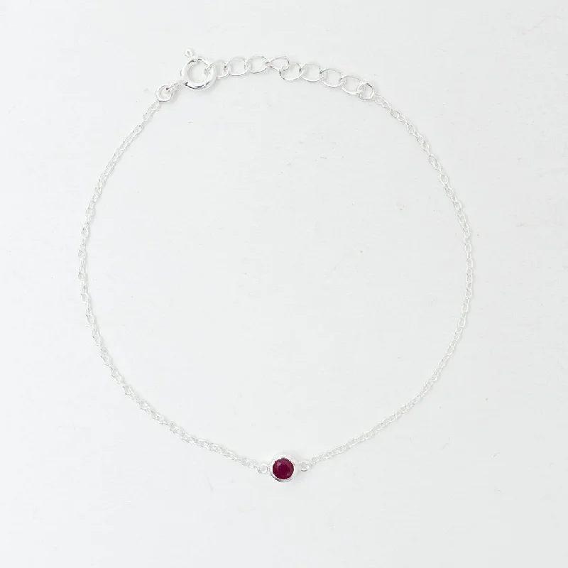 Dainty Gemstone Bangle-Silver Raw Ruby Solitaire Bracelet