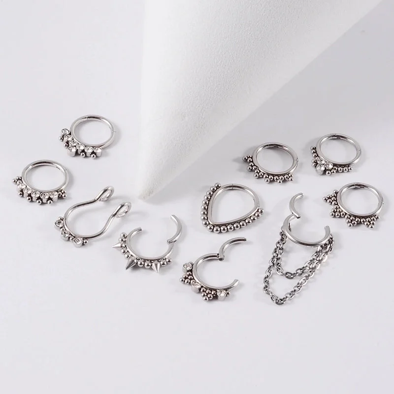 Birthstone Ring for Women-Hip-hop Round Stainless Steel Plating Nose Ring