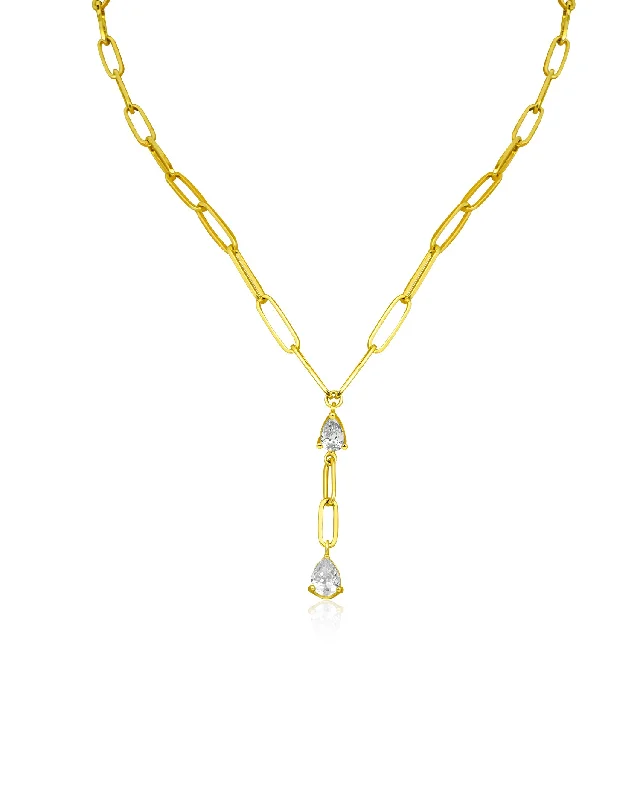 Trendy Layered Necklace-Chain and CZ Y-Necklace