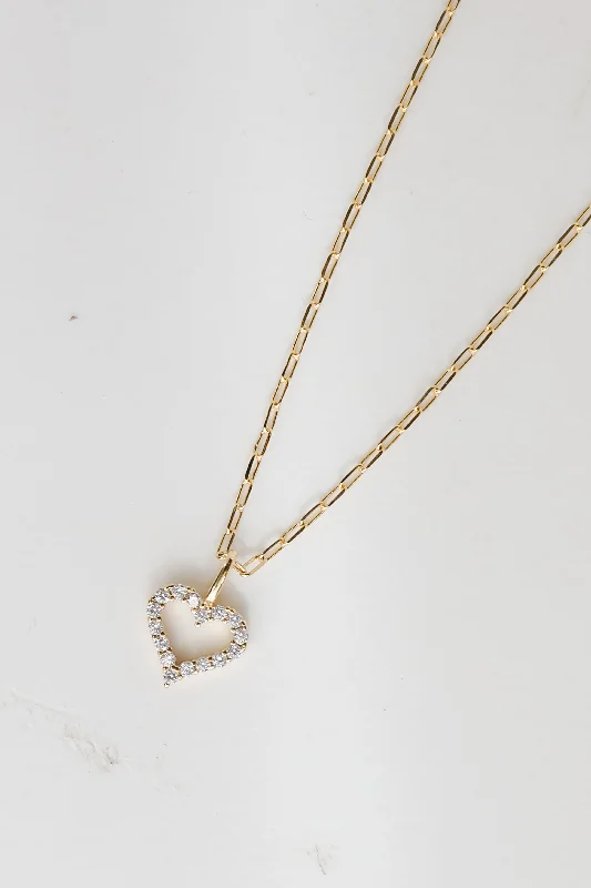 Multi-Layer Necklace for Women-Gabi Gold Rhinestone Heart Charm Necklace