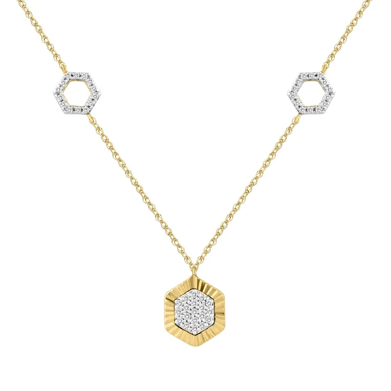 Pearl Pendant Necklace-LADIES NECKLACE 0.25CT ROUND DIAMOND 10K YELLOW GOLD