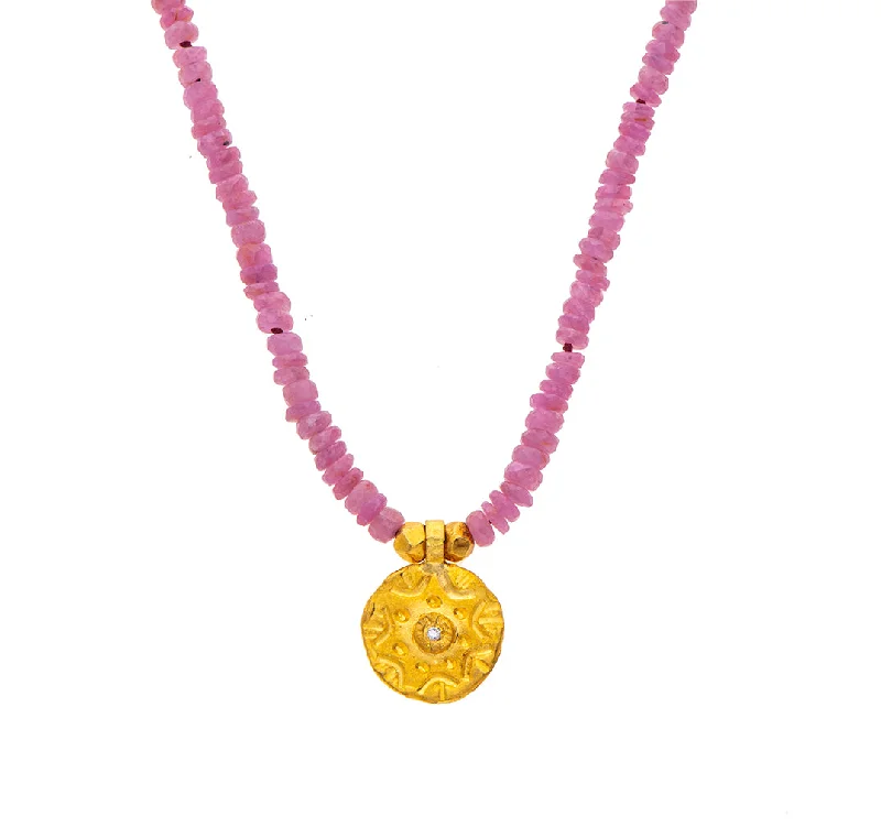 Gold Oval Pendant Necklace-Nava Zahavi Yellow Gold Pink Sapphire and Diamond Necklace