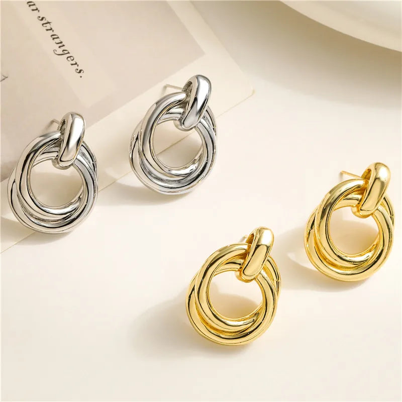 Adjustable Silver Band Ring-1 Pair Casual Simple Style Classic Style Round Plating Copper 18k Gold Plated Ear Studs