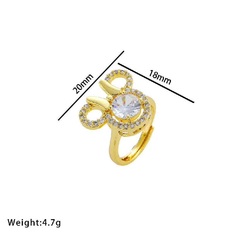 524 Gold White Zirconia Mickey Ring