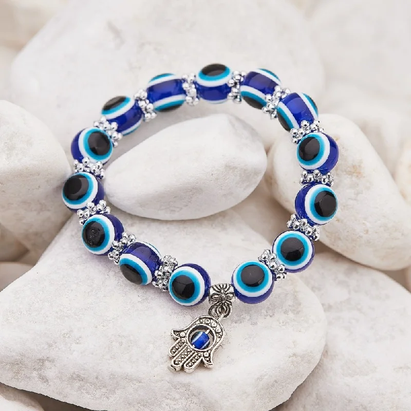 Colorful Beaded Bracelet-Blue Hamsa Hand Evil Eye Bracelet