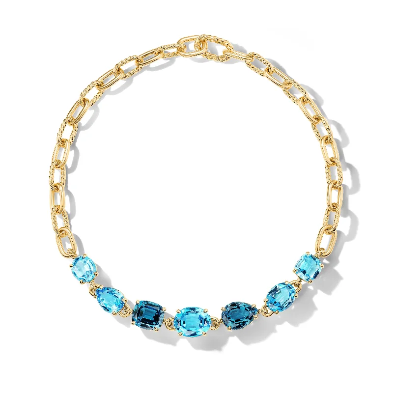 Minimalist Charm Necklace-Marbella™ Chain Necklace in 18K Yellow Gold with Blue Topaz and Hampton Blue Topaz\, 8.5mm