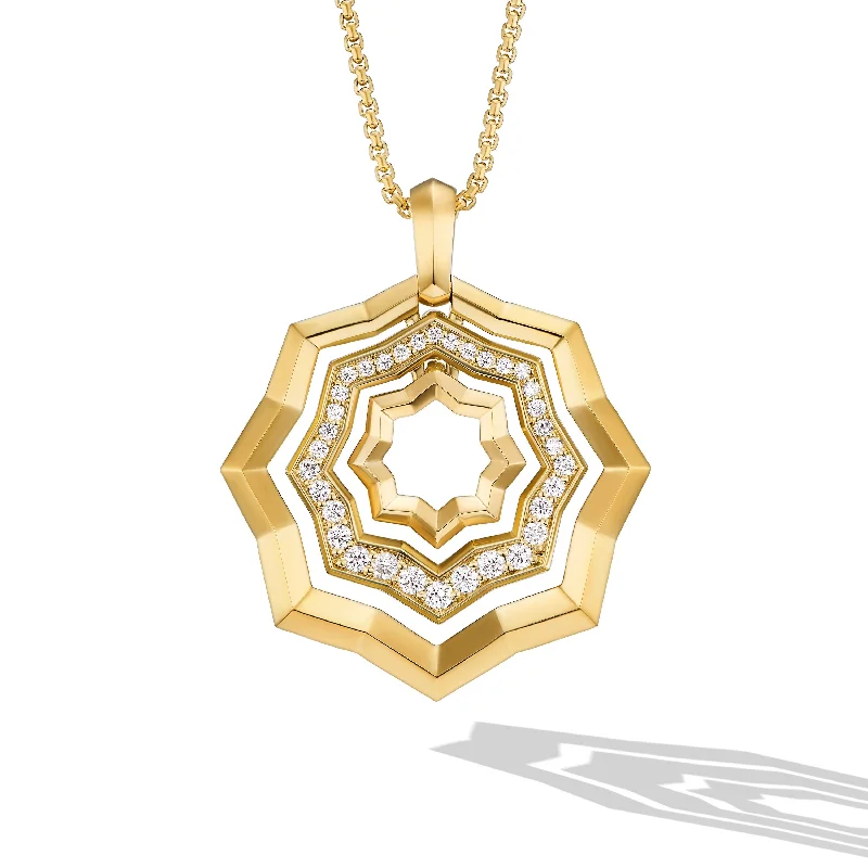 Boho Gemstone Necklace-Stax Zig Zag Pendant Necklace in 18K Yellow Gold with Diamonds\, 28mm