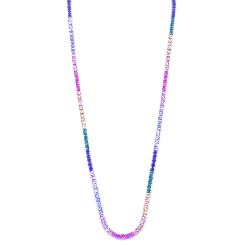 Natural Stone Pendant Necklace-Ashley Gold Sterling Silver Rainbow CZ Eternity Necklace