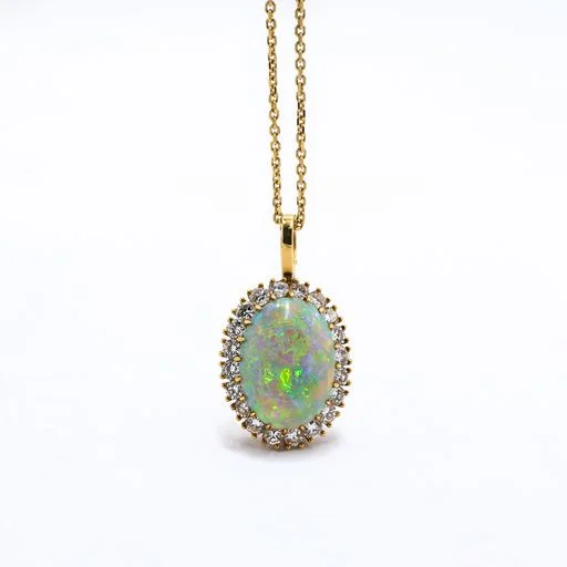 Pearl Cluster Necklace-12 ct Opal & Diamond Necklace