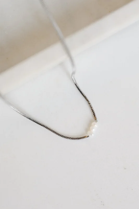 Pearl Chain Pendant Necklace-Ellie Silver Pearl Charm Necklace