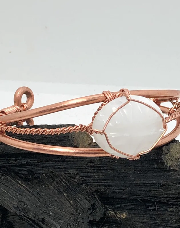 Personalized Gemstone Link Bracelet-Selenite  Wirewrapped Copper Bracelet