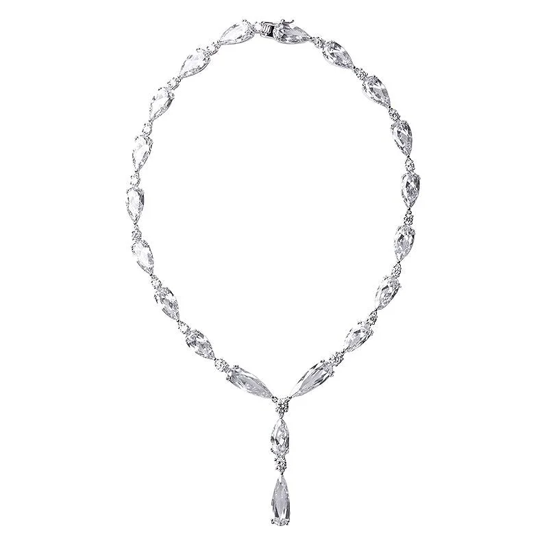 Crystal Necklace for Women-Elongated Pear Drop Necklace