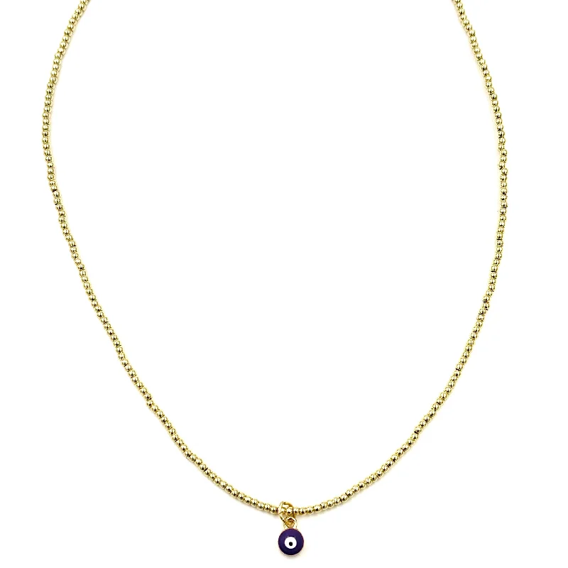 Bright Sapphire Necklace-Ashley Gold Stainless Steel Gold Plated Enamel Purple Evil Eye Beaded Necklace