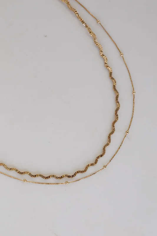 Simple Gold Bar Necklace-Aubree Gold Layered Chain Necklace